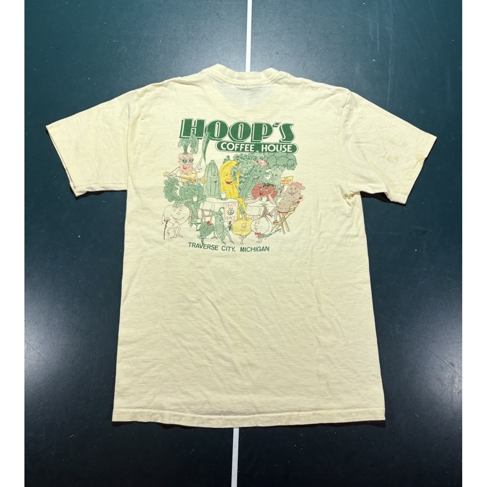Vintage 80s Hoop's Coffee House T Shirt Medium Traverse City Michigan USA Made